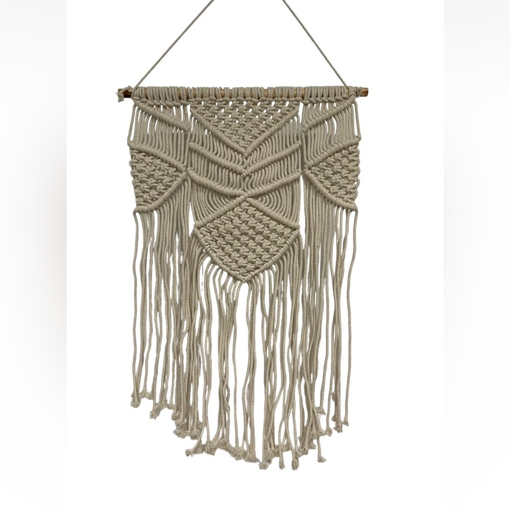 Hanging Woven Tapestry Net Bohemian Macrame, Boho Wall Decor Beige 37” X 17”